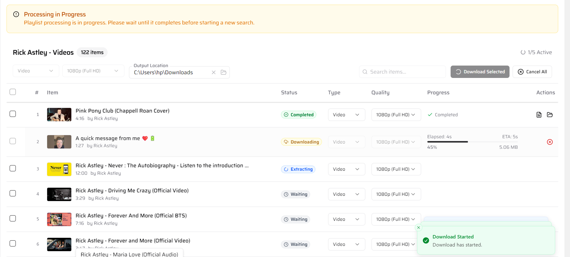 Downloading a Playlist in Batch