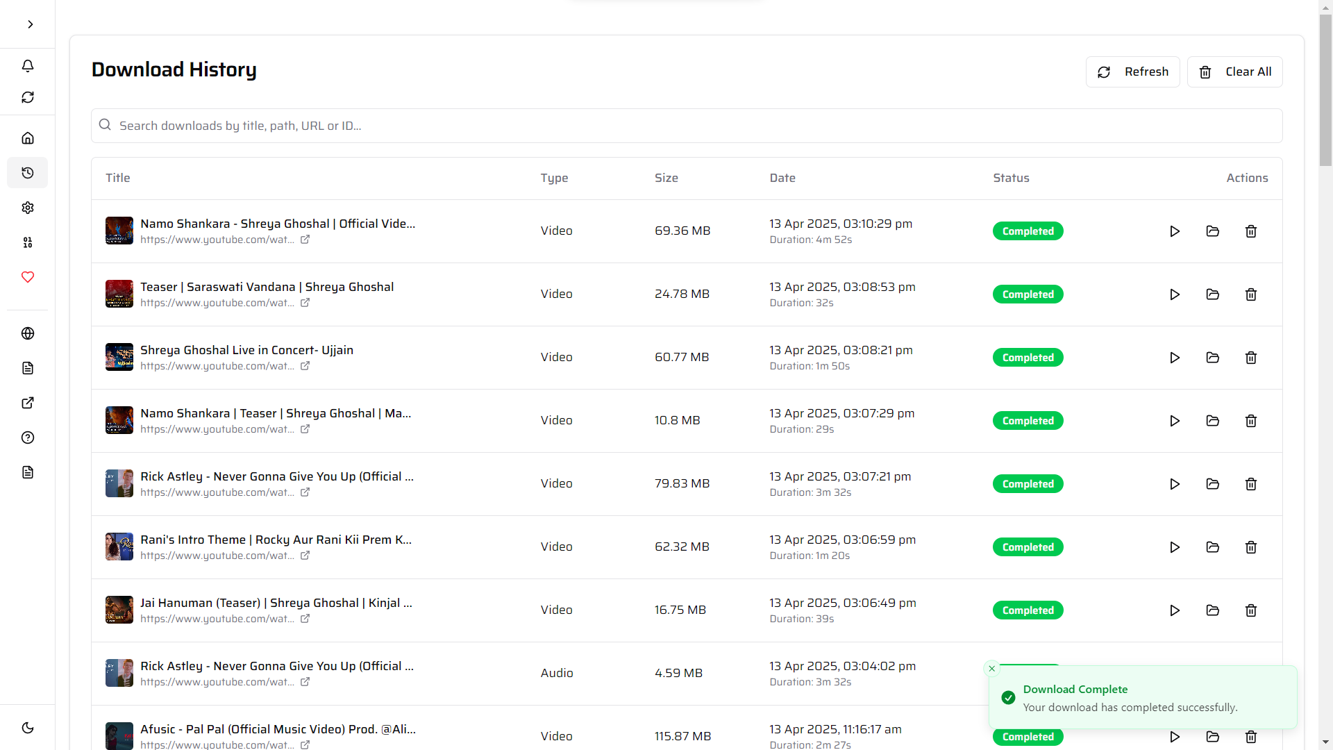 Social Saver Download History Feature
