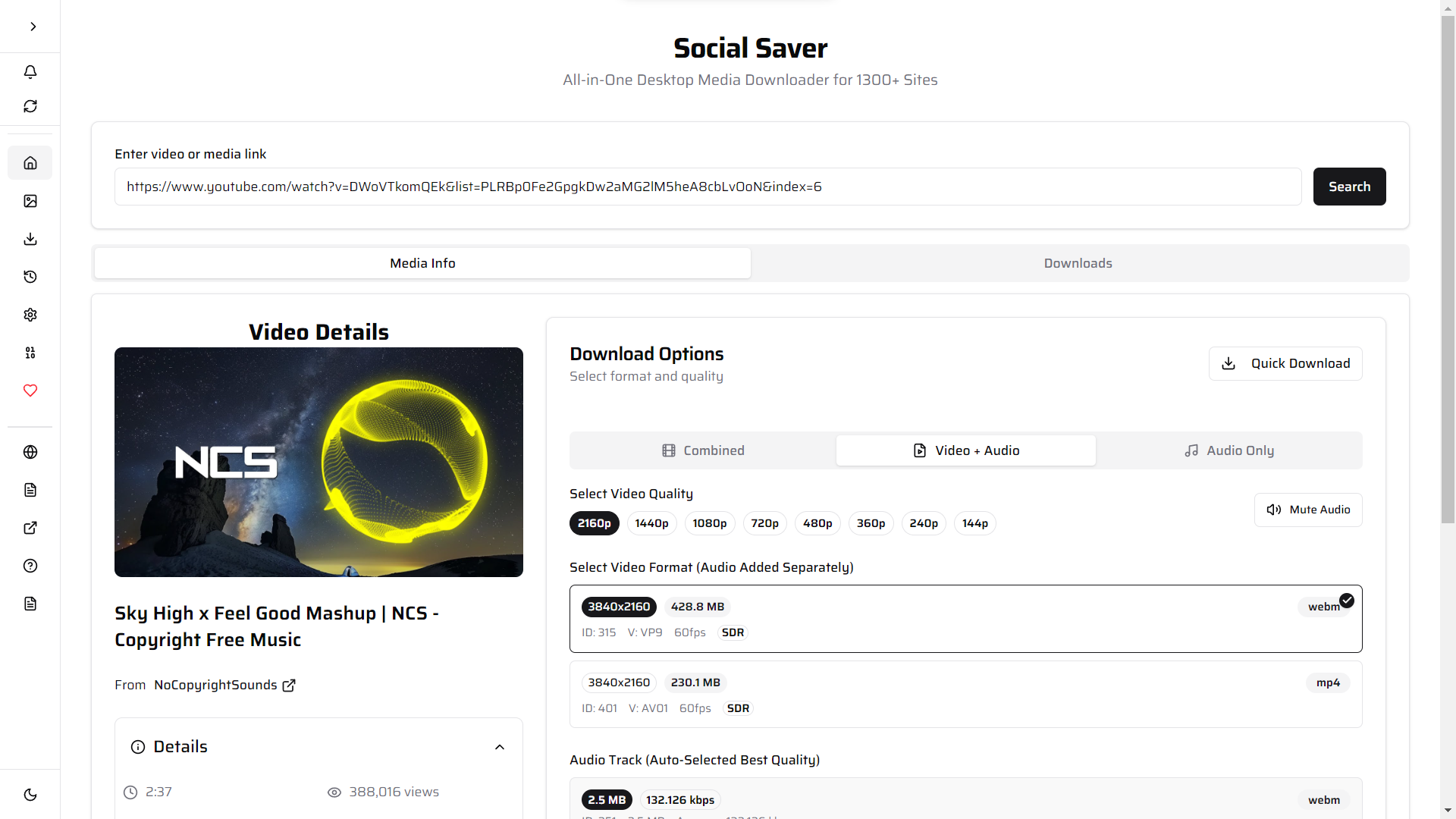 Social Saver Main Interface
